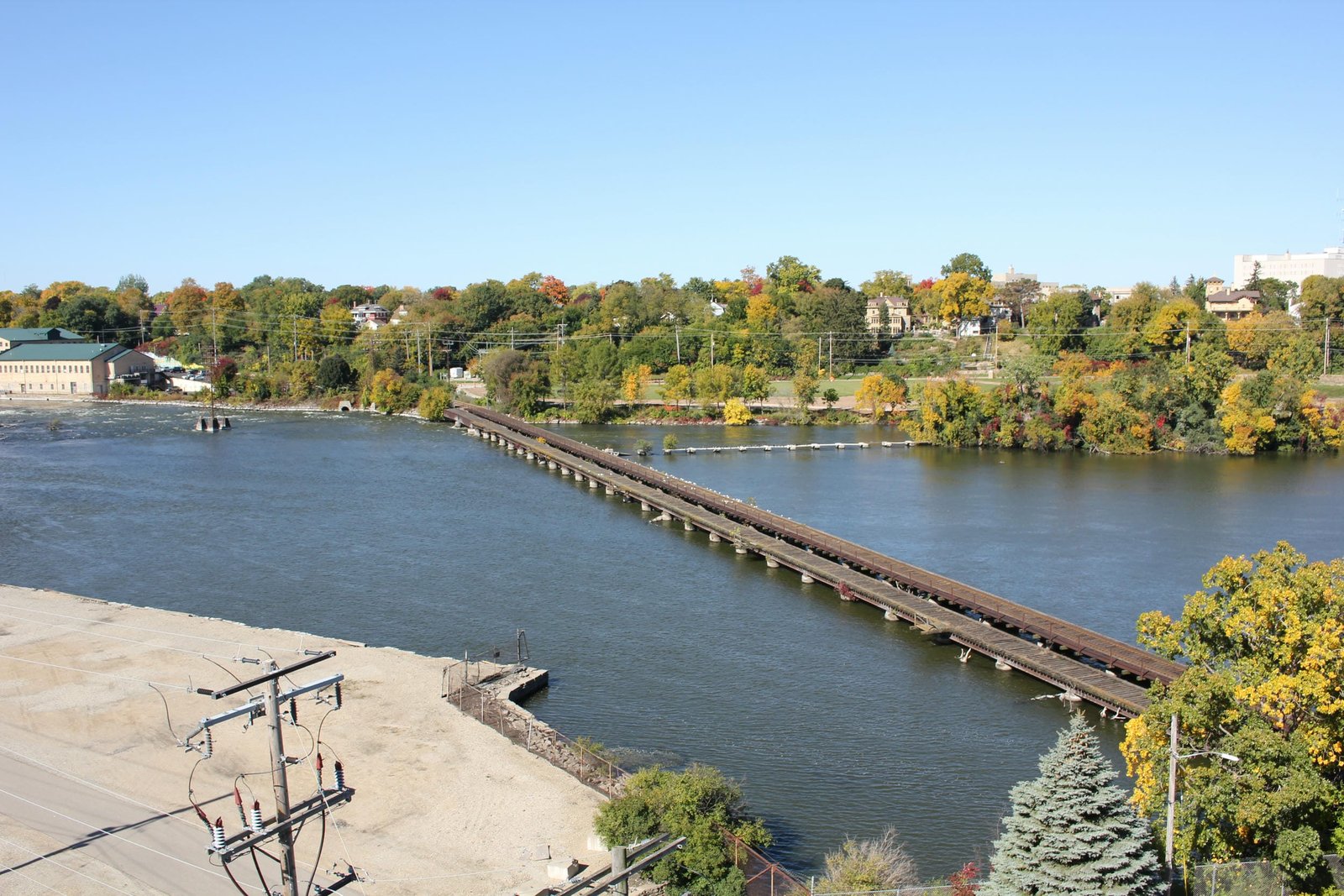 Overview from Oneida Street Bridge.  Milwaukee Road bridge in front, C&NW bridge in back